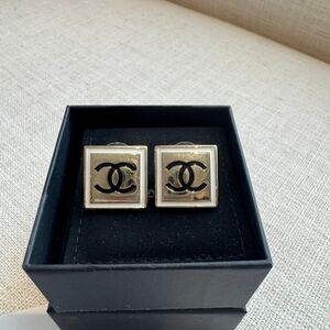CHANEL Gold, Black & White Square Earrings